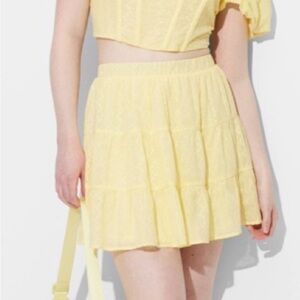 NWT Wild Fable Women' Tiered Eyelet Mini Skirt Yellow, Size XXS